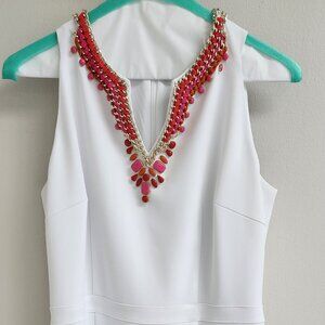 Laundry by Shelli Segal White Dress w/ Beads Embellished Size 10 Chain Detail
